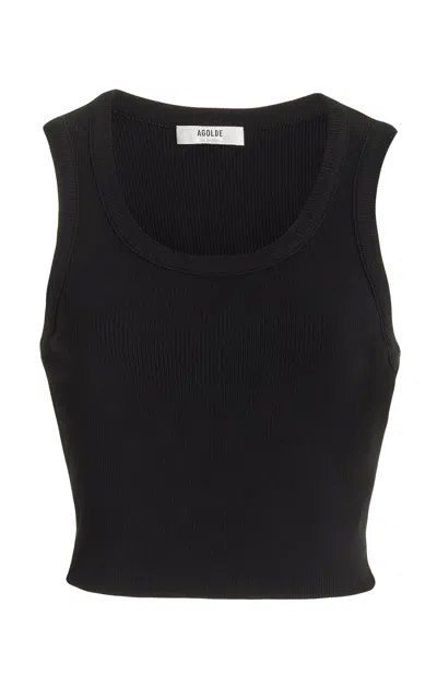 Agolde Poppy Cotton-blend Cropped Tank Top In Black