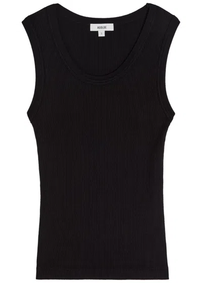 Agolde Poppy Ribbed Cotton-blend Tank In Black
