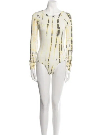 Pre-owned Agolde Printed Bateau Neckline Bodysuit In Yellow