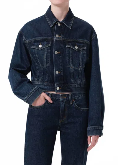 Agolde Radley Cropped Denim Jacket In Veneer In Blue