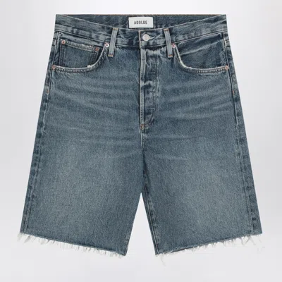 Agolde Raw-cut Denim Shorts In Blue