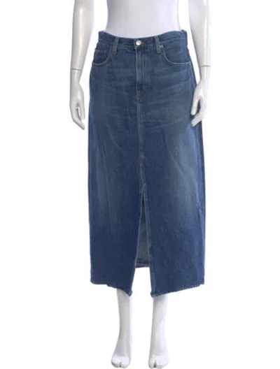 Pre-owned Agolde Raw-edge Trim Long Skirt In Blue