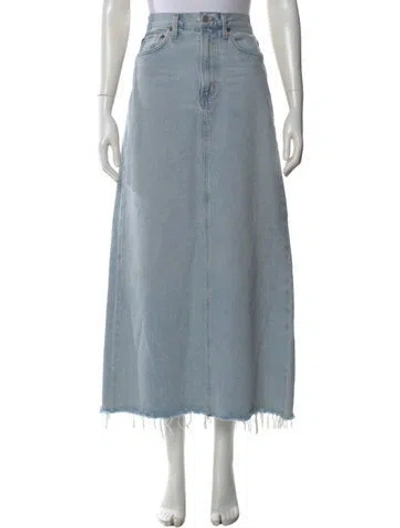 Pre-owned Agolde Raw-edge Trim Long Skirt In Blue