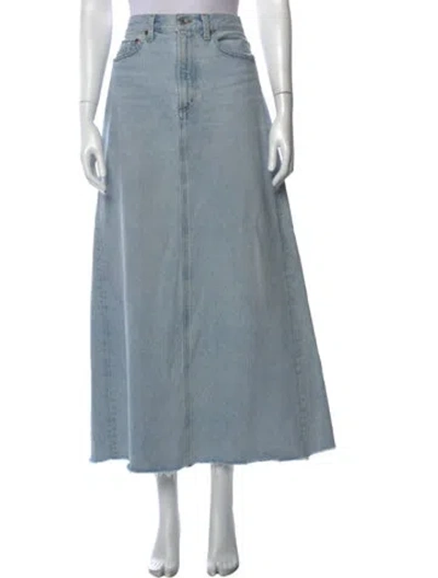 Pre-owned Agolde Raw-edge Trim Long Skirt In Blue