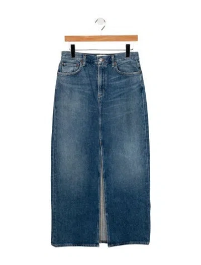 Pre-owned Agolde Raw-edge Trim Midi Length Skirt In Blue