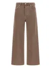 Agolde Wide Leg Denim Trousers With Front And Back Pockets In Brown