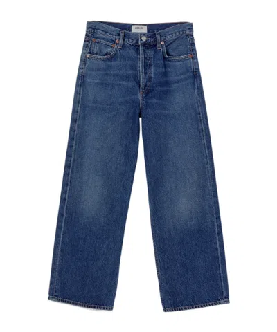 Agolde Womens Tempo Harper Branded-hardware Straight-leg Mid-rise Jeans In Blue