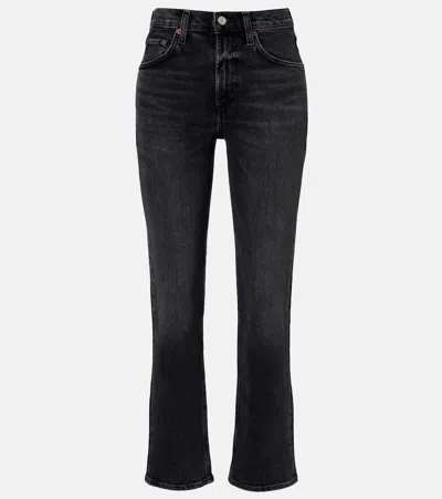 Agolde Ren High-rise Cropped Straight Jeans In Gray