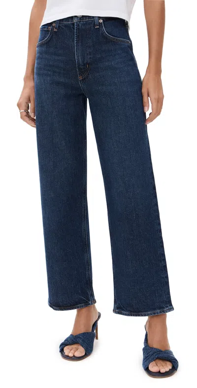 Agolde Harper Mid-rise Wide-leg Jeans In Polished (dk Rinse Ind)