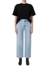 Agolde Crossed Denim Wide Leg Pants In Multi