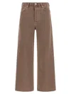 Agolde Wide Leg Denim Trousers With Front And Back Pockets In Brown