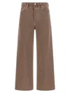 Agolde Wide Leg Denim Trousers With Front And Back Pockets In Brown