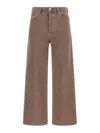Agolde Wide Leg Denim Trousers With Front And Back Pockets In Brown