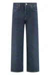 Agolde Wide-leg Denim Trousers With Metal Buttons In Blue