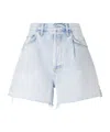 Agolde Rhoda Pleated Denim Cutoff Shorts In Blue