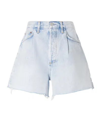 Agolde Rhoda Frayed Organic Denim Shorts In Blue