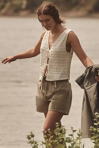 Agolde Rhoda High-rise Pleated A-line Denim Shorts In Neutral