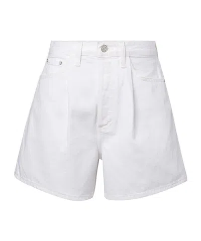 Agolde Rhoda Ruched High-rise Denim Shorts In White