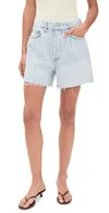 Agolde Rhoda Pleated Denim Cutoff Shorts In Blue