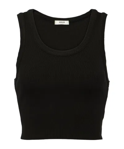 Agolde Poppy Cotton-blend Cropped Tank Top In Black