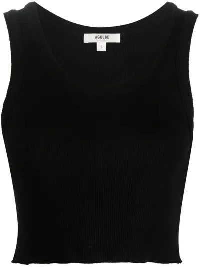 Agolde Poppy Cotton-blend Cropped Tank Top In Black