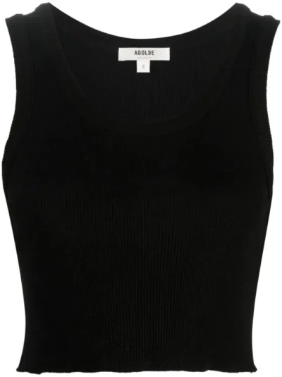 Agolde Ribbed-knit Sleeveless Top In Black