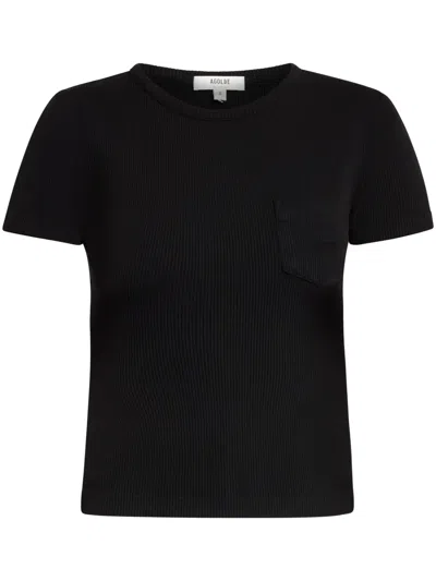 Agolde Ribbed Organic Cotton-blend T-shirt In Black