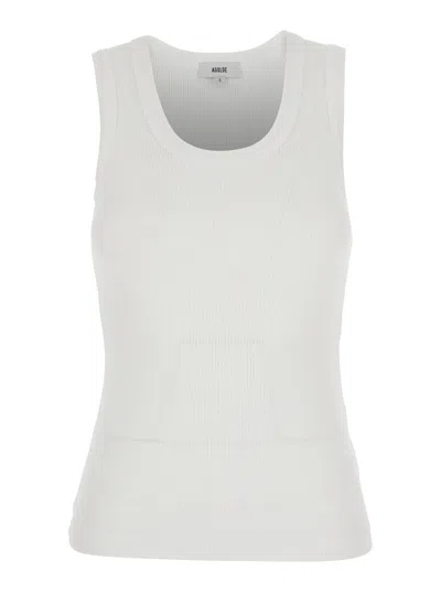 Agolde Ribbed U-neck Sleeveless Cotton-blend Top With Straight Hem In White