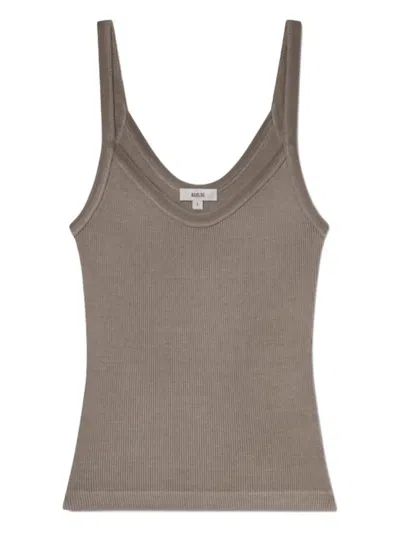 Agolde Ribbed V-neck Tank Top In Gray