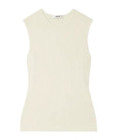 Agolde Ribbed Lyocell-blend Tank In Ecru