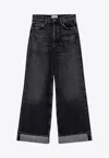 AGOLDE RIBBED WIDE JEANS WITH TURN-UPS