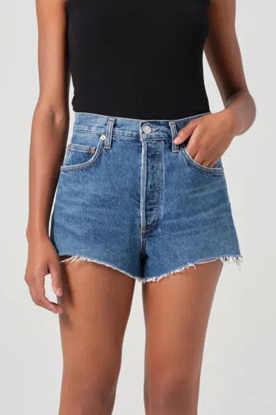 Agolde Dame High Waist Mid Length Relaxed Denim Shorts In Blue
