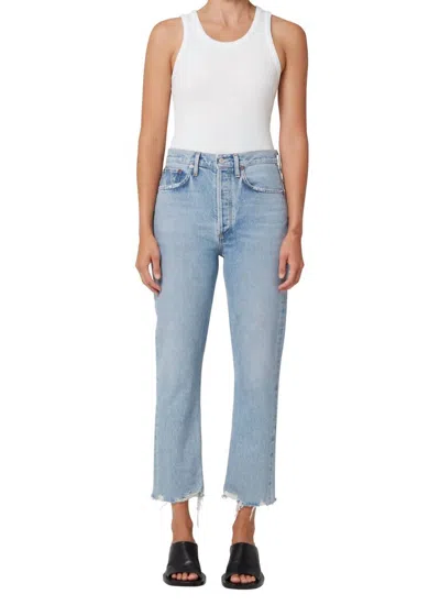 Agolde Riley Crop Denim In Curio In Blue