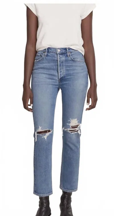 Agolde Riley Crop High-rise Straight Jean In Whiplash In Blue