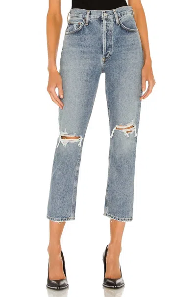 Agolde Riley High Rise Crop In Escalate In Blue