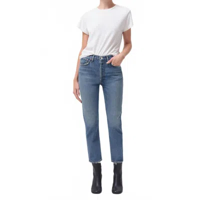 Agolde Riley High Rise Crop Jeans In Cove In Blue