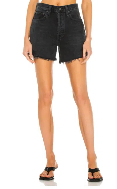 Agolde Riley High Rise Slim Leg Shorts In Vortex In Black