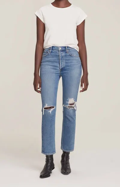 Agolde Riley High Rise Straight Crop In Whiplash In Blue