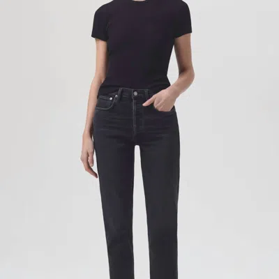 Agolde Riley High Rise Straight Crop Jean In Black