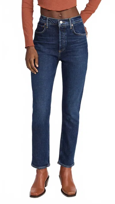 Agolde Riley High Rise Straight Crop Jean In Divided In Blue