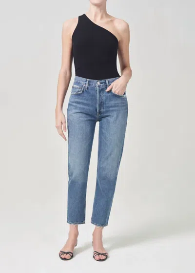 Agolde Riley High Rise Straight Crop Jean In Frequency In Blue
