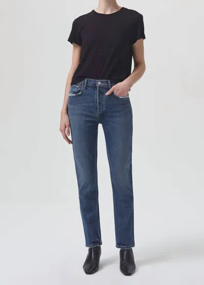 Agolde Riley High Rise Straight Crop Jean In Pose In Multi