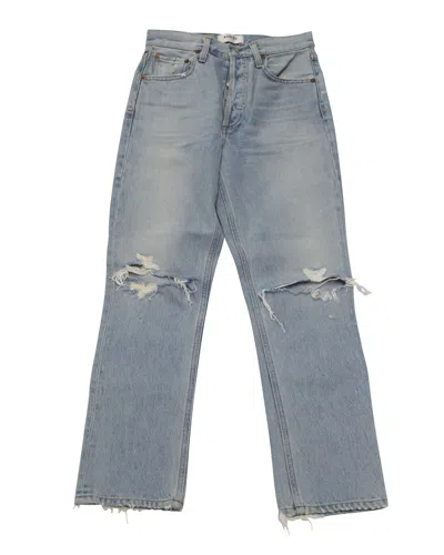 Agolde Riley High Rise Straight Crop Jeans In Blue Cotton Denim