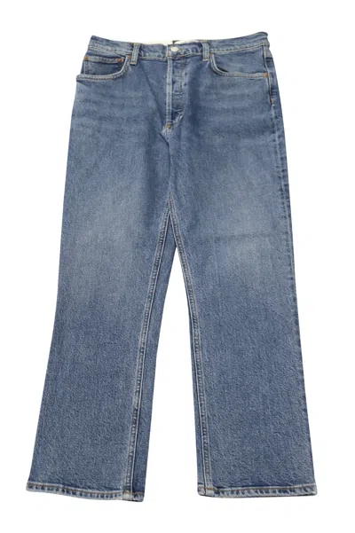 Agolde Riley High Rise Straight Crop Jeans In Blue Cotton Denim
