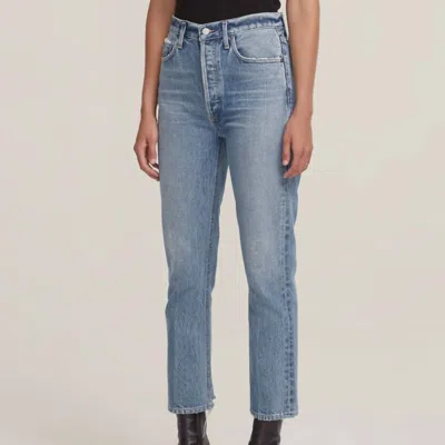 Agolde Riley High Rise Straight Crop Jeans In Emulsion In Blue