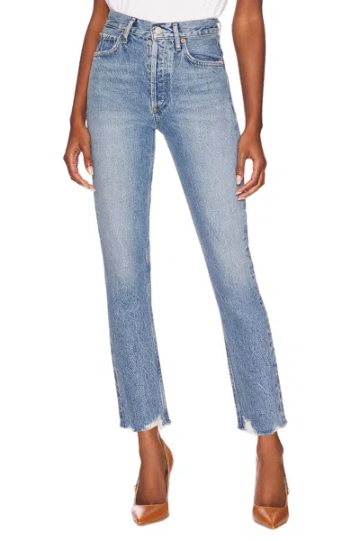 Agolde Riley High Rise Straight Crop Jeans In Haven In Blue
