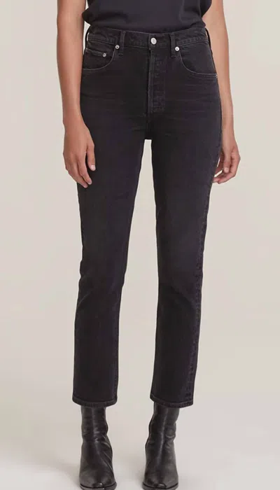 Agolde Riley High Rise Straight Crop Jeans In Panorami In Black