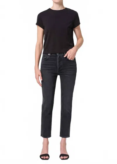 Agolde Riley High Rise Straight Crop Jeans In Panoramic In Black