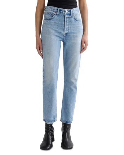 Agolde Riley High Rise Straight Crop Jeans In Steam In Blue