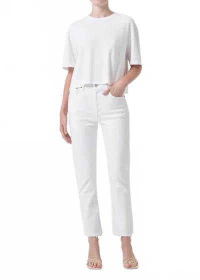 Agolde Riley High Rise Straight Cropped Jeans In Sour Cream In Multi